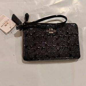 Coach Black Embossed Wristlet